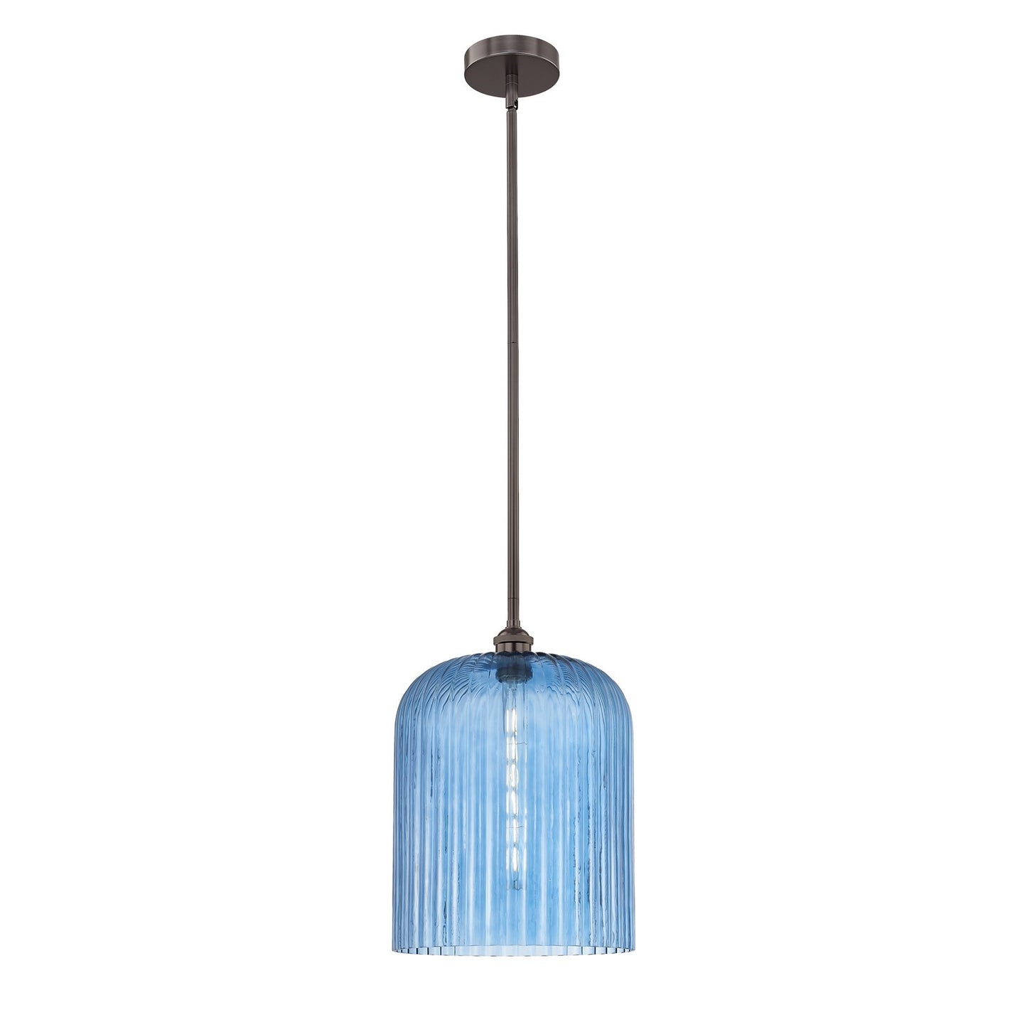 Innovations Bridal Veil 5in 1-Light Mini Pendant | Art Nouveau Oil Rubbed Bronze and Princess Blue Ribbed Glass | Kitchen | Model 616-1S-OB-G559-12BL
