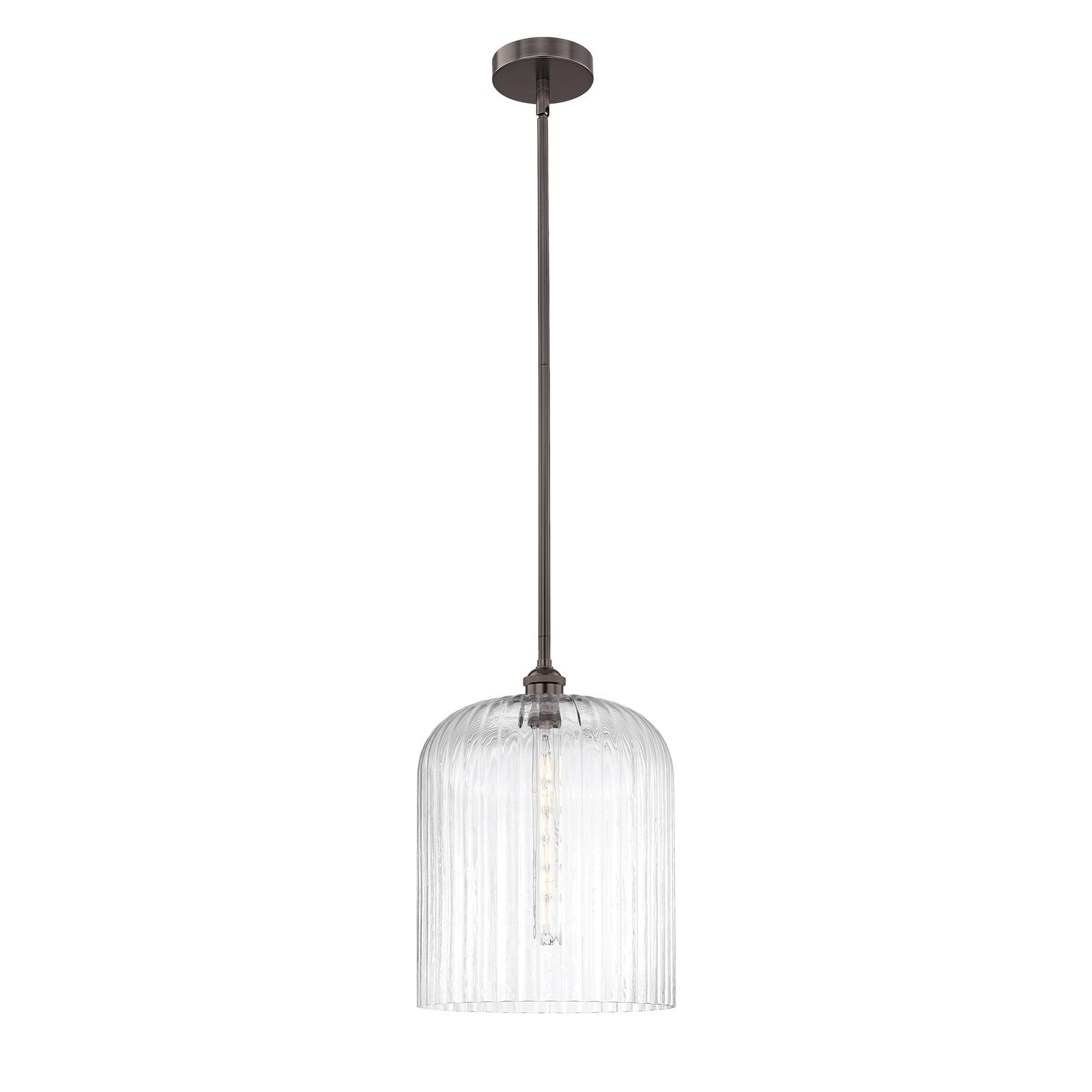 Innovations Bridal Veil 5in 1-Light Mini Pendant | Art Nouveau Industrial Oil Rubbed Bronze Steel and Clear Ribbed Glass | Model 616-1S-OB-G559-12CL