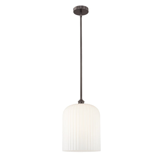 Innovations Bridal Veil 5in 1-Light Mini Pendant | Industrial Oil Rubbed Bronze Steel and Gloss White Ribbed Glass | Kitchen | Model 616-1S-OB-G559-12GWH