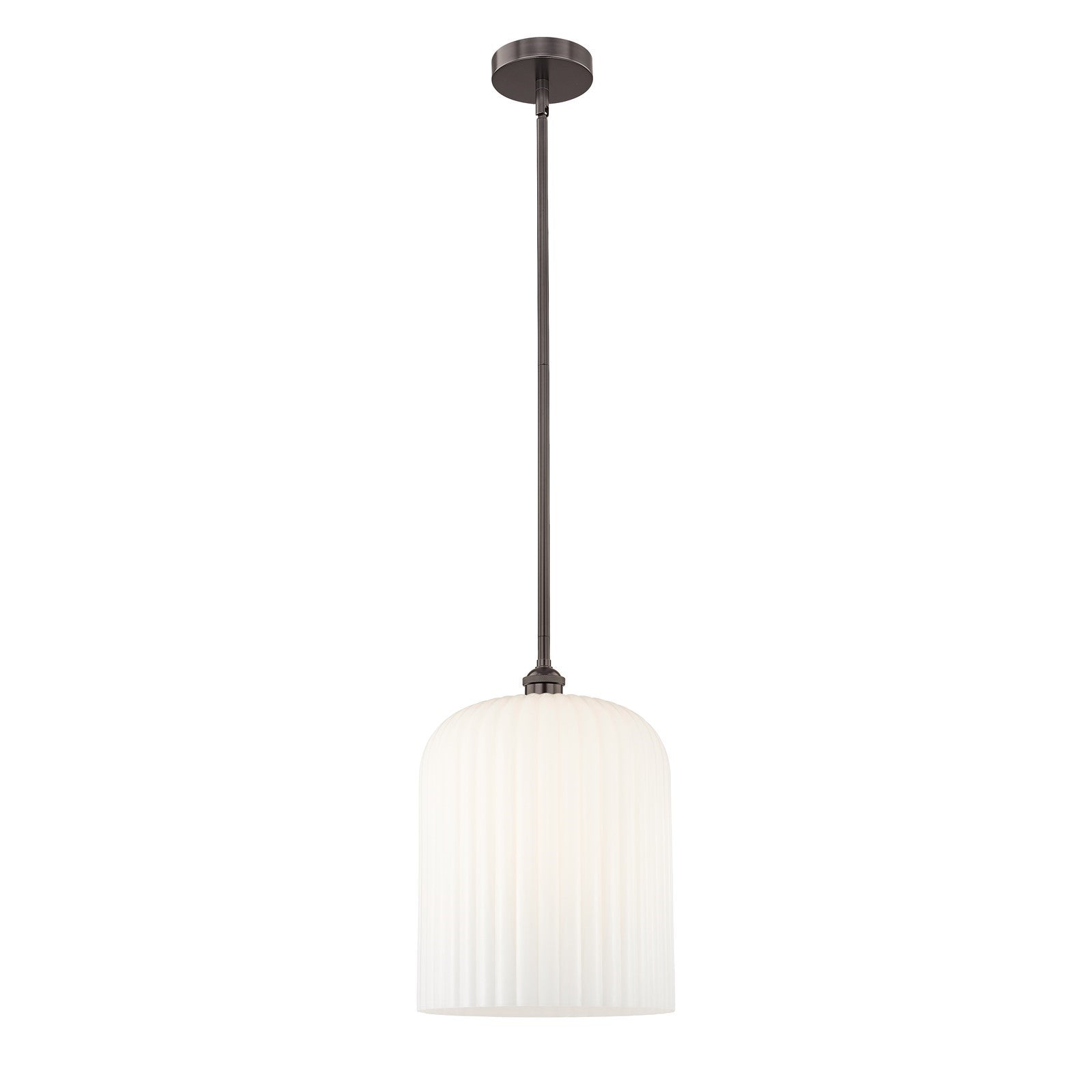 Innovations Bridal Veil 5in 1-Light Mini Pendant | Industrial Oil Rubbed Bronze Steel and Gloss White Ribbed Glass | Kitchen | Model 616-1S-OB-G559-12GWH