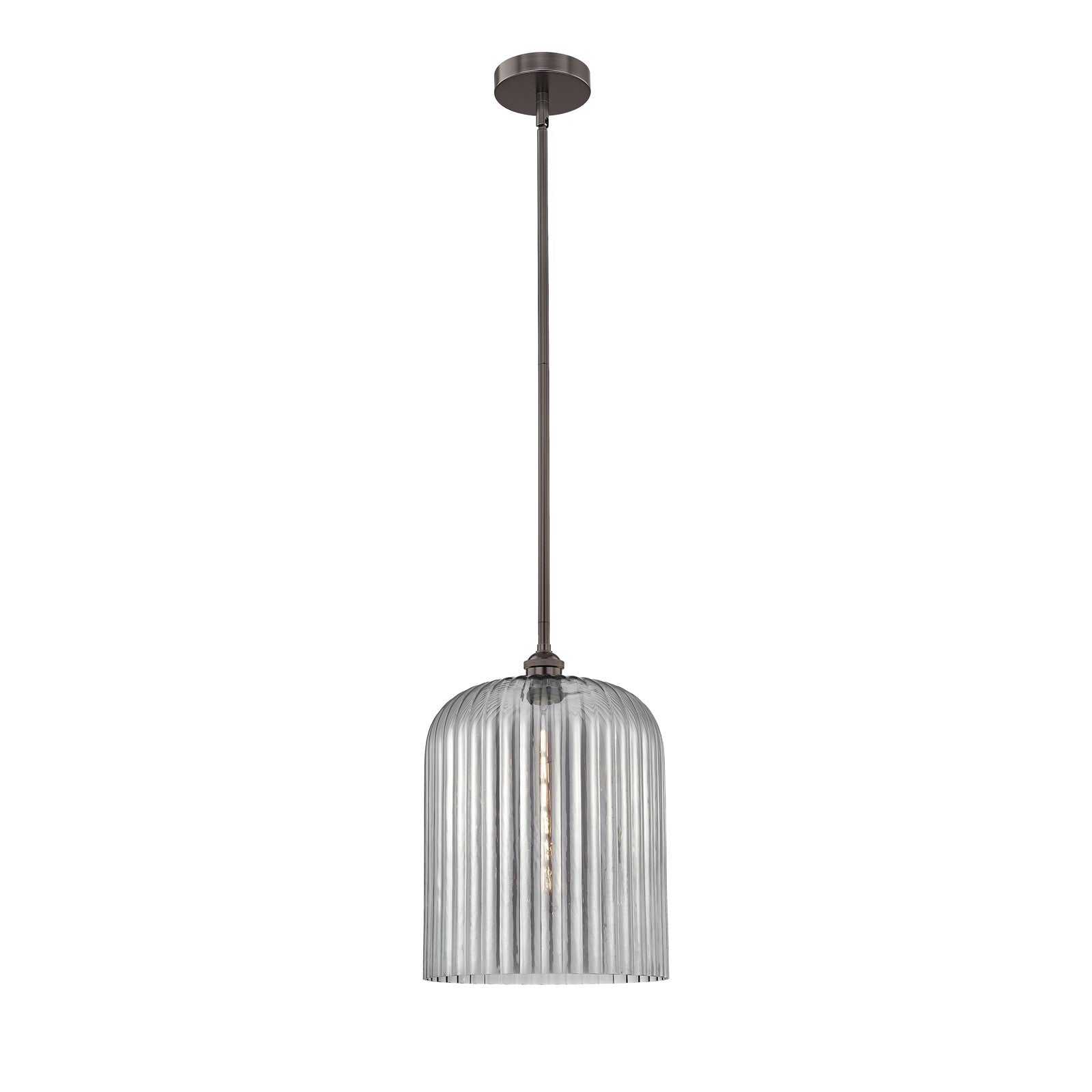 Innovations Bridal Veil 5in 1-Light Mini Pendant | Art Nouveau Industrial Oil Rubbed Bronze and Light Smoke Ribbed Glass | Model 616-1S-OB-G559-12SM