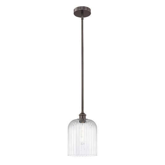 Innovations Bridal Veil 5in 1-Light Mini Pendant | Industrial Oil Rubbed Bronze Steel and Clear Ribbed Glass | Kitchen Island & | Model 616-1S-OB-G559-8CL