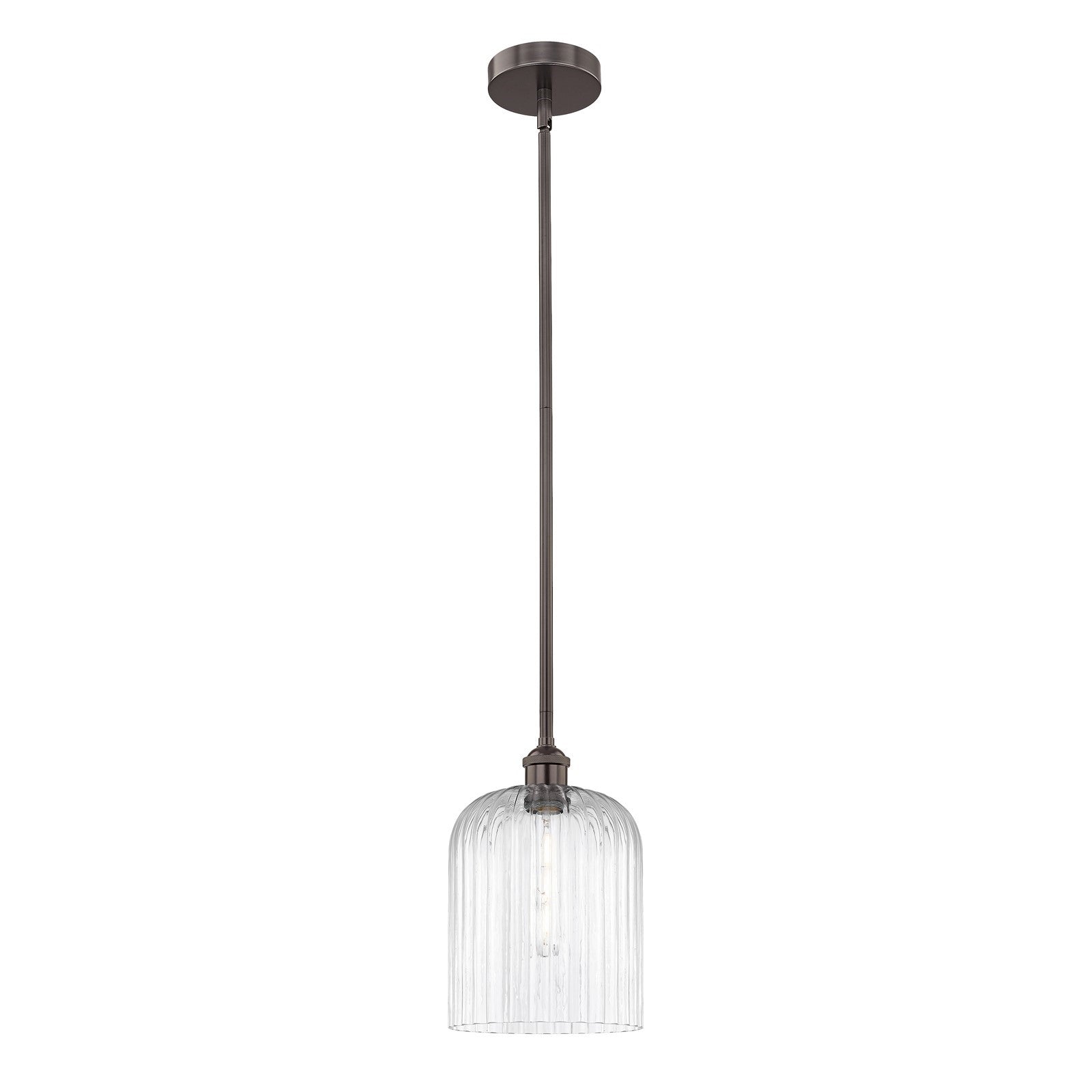 Innovations Bridal Veil 5in 1-Light Mini Pendant | Industrial Oil Rubbed Bronze Steel and Clear Ribbed Glass | Kitchen Island & | Model 616-1S-OB-G559-8CL