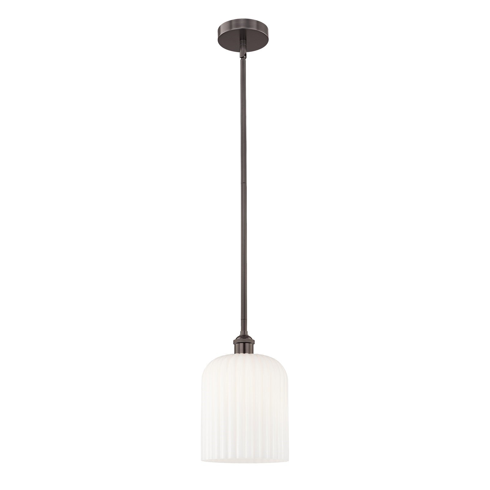 Innovations Bridal Veil 5in 1-Light Mini Pendant | Industrial Oil Rubbed Bronze Steel and Gloss White Ribbed Glass | Kitchen | Model 616-1S-OB-G559-8GWH