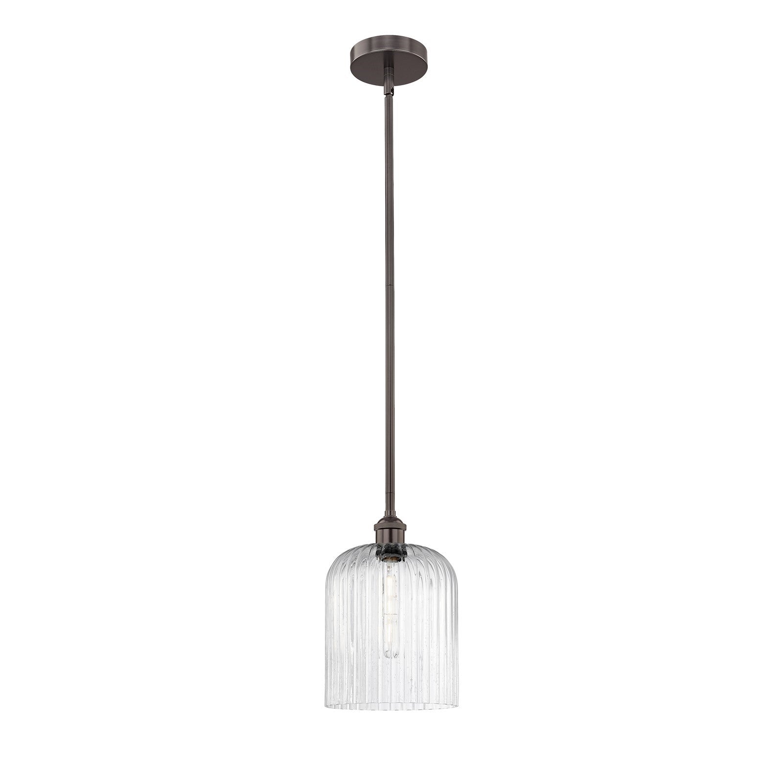 Innovations Bridal Veil 5in 1-Light Mini Pendant | Industrial Oil Rubbed Bronze Steel and Seedy Ribbed Glass | Kitchen Island | Model 616-1S-OB-G559-8SDY