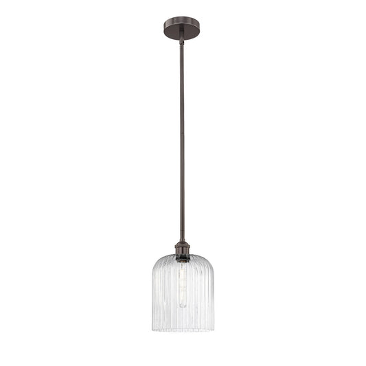 Innovations Bridal Veil 5in 1-Light Mini Pendant | Industrial Oil Rubbed Bronze Steel and Seedy Ribbed Glass | Kitchen Island | Model 616-1S-OB-G559-8SDY