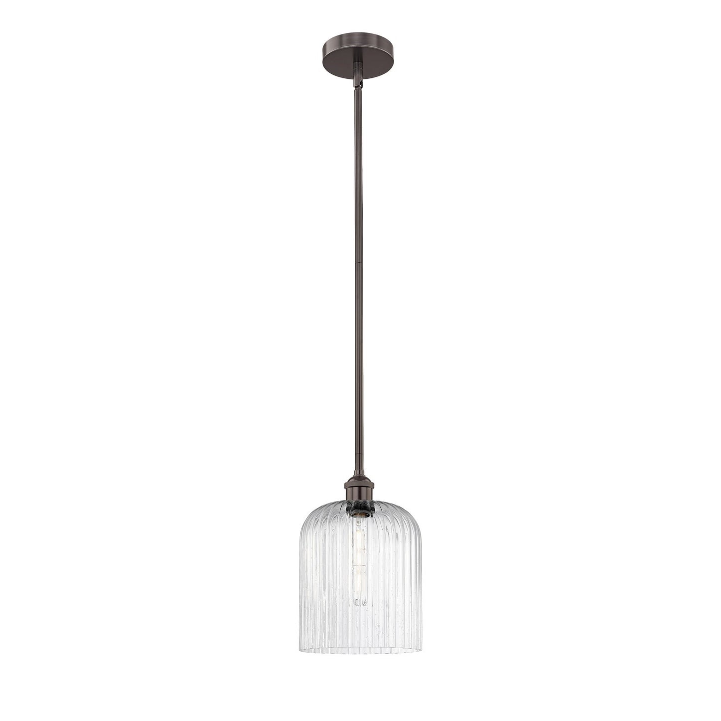 Innovations Bridal Veil 5in 1-Light Mini Pendant | Industrial Oil Rubbed Bronze Steel and Seedy Ribbed Glass | Kitchen Island | Model 616-1S-OB-G559-8SDY