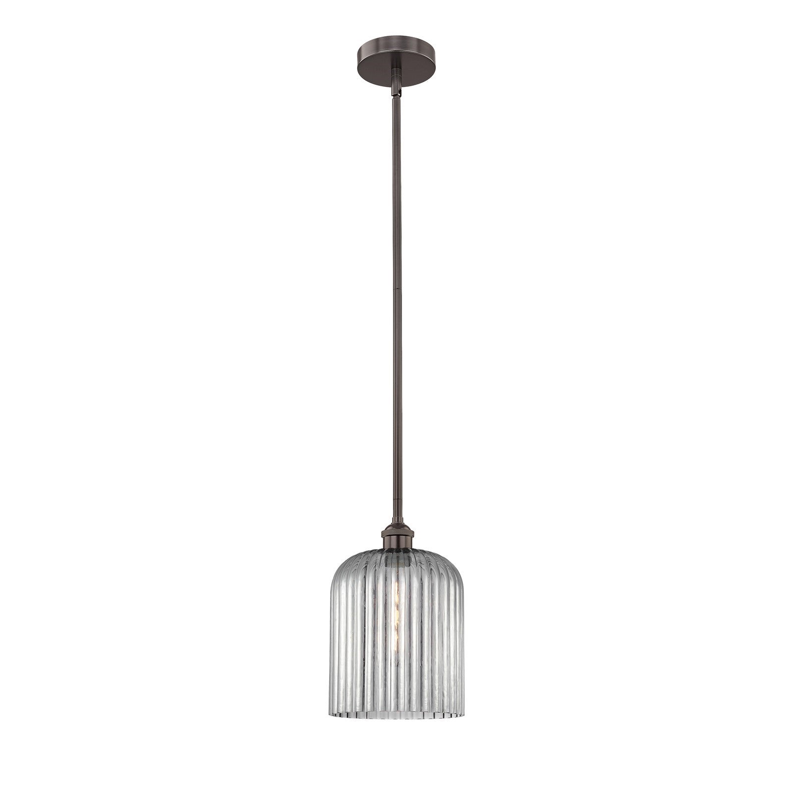 Innovations Bridal Veil 5in 1-Light Mini Pendant | Industrial Oil Rubbed Bronze Steel and Light Smoke Ribbed Glass | Kitchen | Model 616-1S-OB-G559-8SM