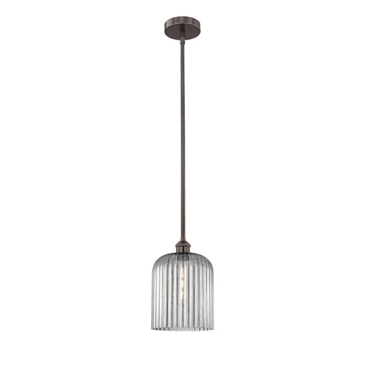 Innovations Bridal Veil 5in 1-Light Mini Pendant | Industrial Oil Rubbed Bronze Steel and Light Smoke Ribbed Glass | Kitchen | Model 616-1S-OB-G559-8SM