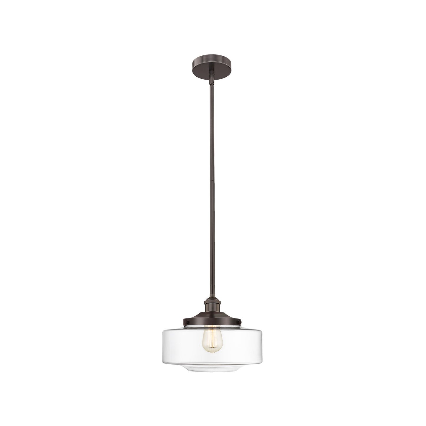 Innovations Bridgeton 12in 1-Light Mini Pendant | Traditional Oil Rubbed Bronze and Clear Glass Schoolhouse | Kitchen Island & | Model 616-1S-OB-G692-12
