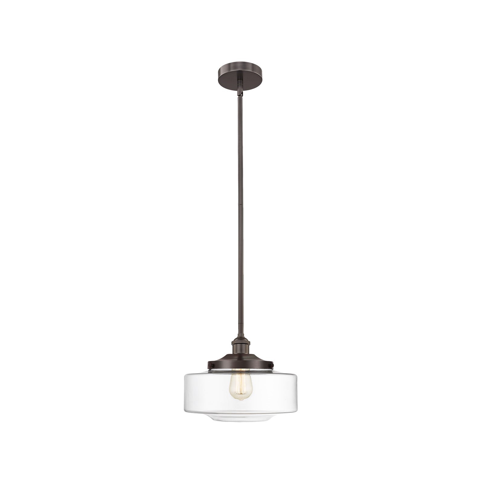 Innovations Bridgeton 12in 1-Light Mini Pendant | Traditional Oil Rubbed Bronze and Clear Glass Schoolhouse | Kitchen Island & | Model 616-1S-OB-G692-12