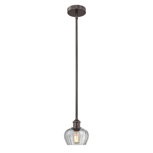 Innovations Fenton 1-Light Mini Pendant | Industrial Oil Rubbed Bronze Steel and Clear Ribbed Glass | Kitchen Island & Dining Room | Model 616-1S-OB-G92
