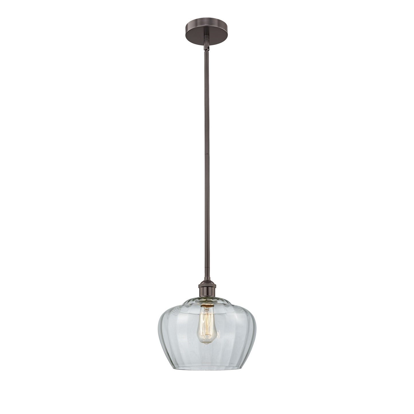 Innovations Fenton 11in 1-Light Mini Pendant | Industrial Oil Rubbed Bronze Steel and Clear Ribbed Glass | Kitchen Island & Dining | Model 616-1S-OB-G92-L