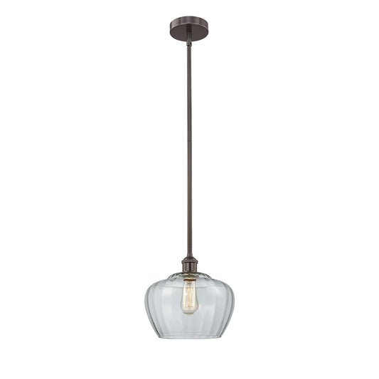 Innovations Fenton 11in 1-Light Mini Pendant | Industrial Oil Rubbed Bronze Steel and Clear Ribbed Glass | Kitchen Island & Dining | Model 616-1S-OB-G92-L