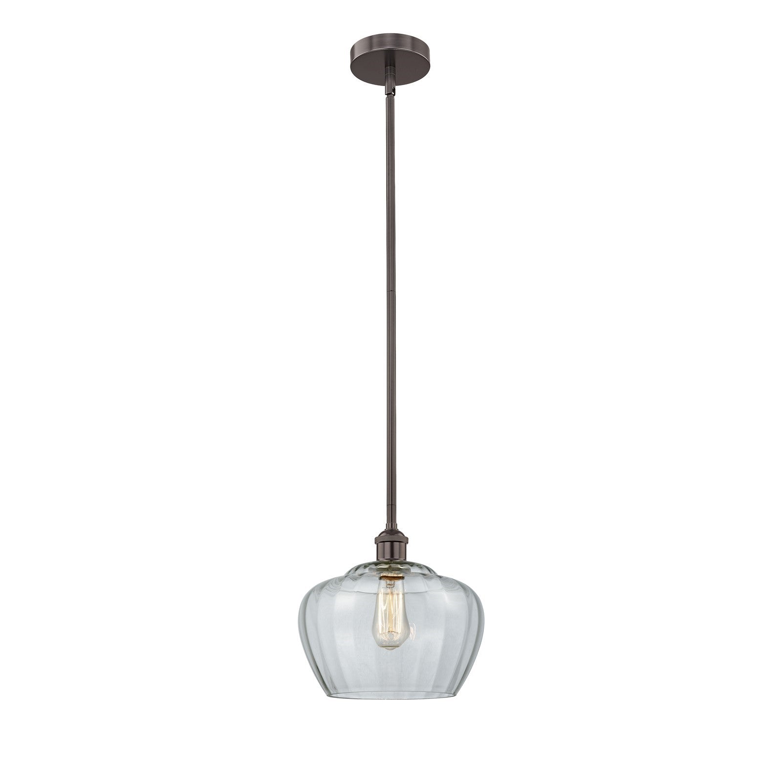 Innovations Fenton 11in 1-Light Mini Pendant | Industrial Oil Rubbed Bronze Steel and Clear Ribbed Glass | Kitchen Island & Dining | Model 616-1S-OB-G92-L