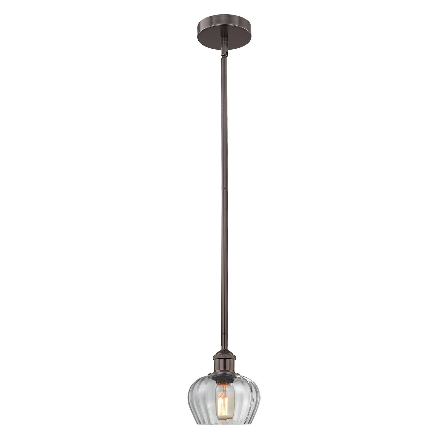Innovations Fenton 7in 1-Light Mini Pendant | Industrial Oil Rubbed Bronze Steel and Clear Ribbed Glass | Kitchen Island & | Model 616-1S-OB-G92-LED