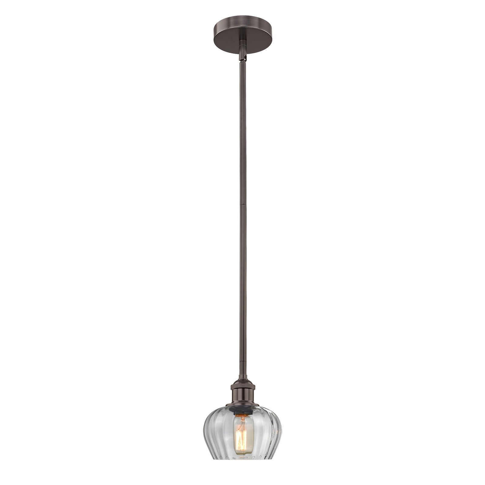 Innovations Fenton 7in 1-Light Mini Pendant | Industrial Oil Rubbed Bronze Steel and Clear Ribbed Glass | Kitchen Island & | Model 616-1S-OB-G92-LED