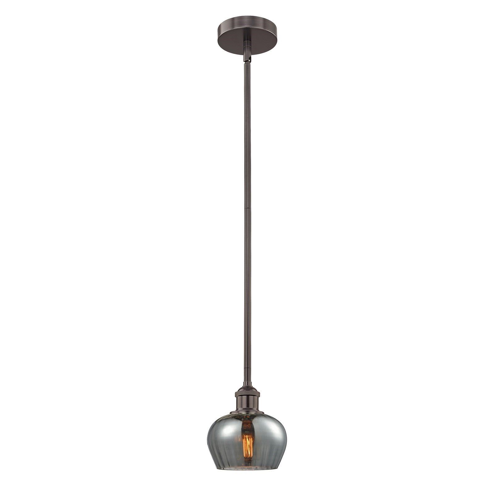 Innovations Fenton 7in 1-Light Mini Pendant | Industrial Oil Rubbed Bronze Steel and Light Smoke Ribbed Glass | Kitchen Island & | Model 616-1S-OB-G93