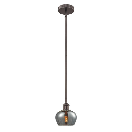 Innovations Fenton 7in 1-Light Mini Pendant | Industrial Oil Rubbed Bronze Steel and Light Smoke Ribbed Glass | Kitchen Island & | Model 616-1S-OB-G93