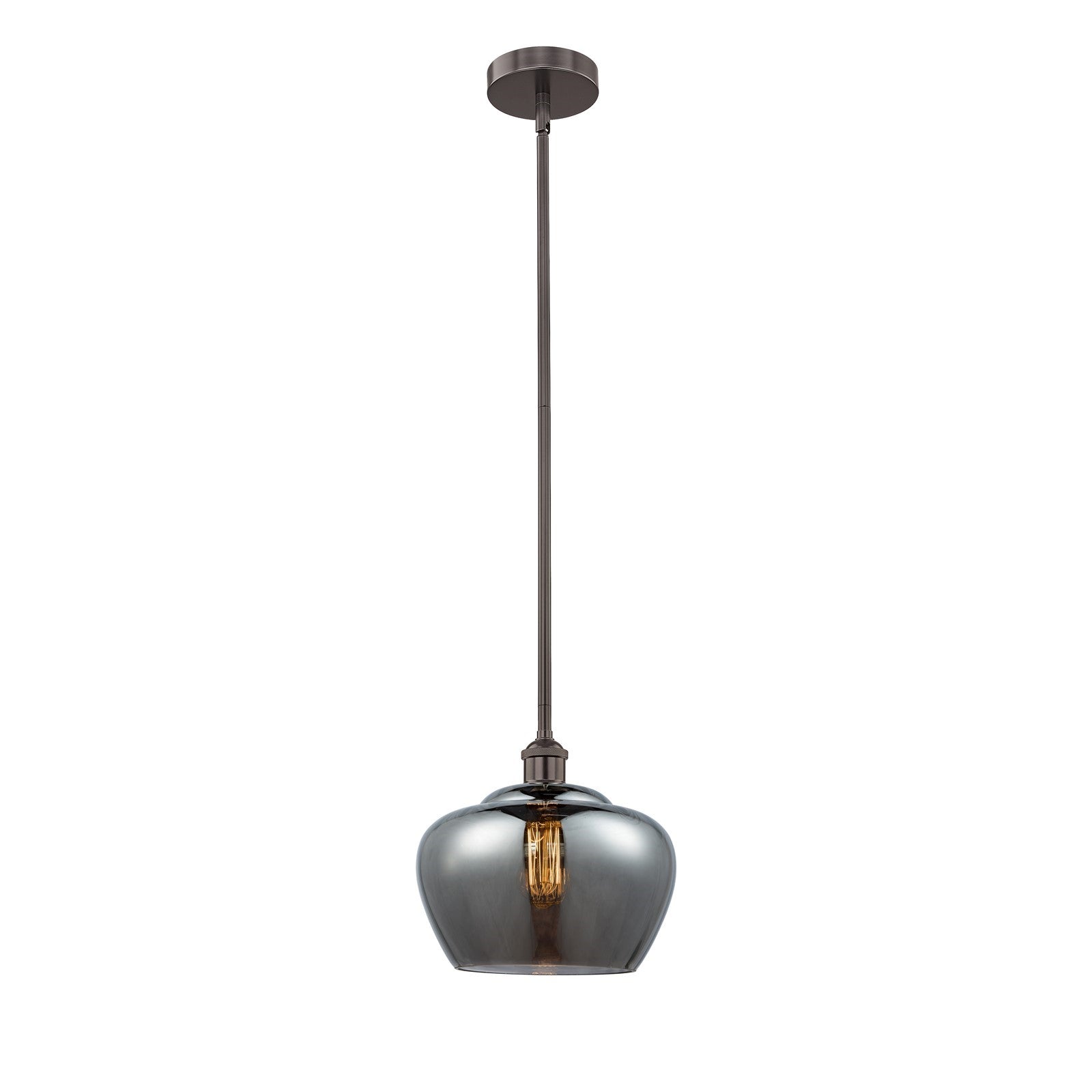Innovations Fenton 11in 1-Light Mini Pendant | Industrial Oil Rubbed Bronze and Light Smoke Ribbed Glass | Kitchen Island & Dining | Model 616-1S-OB-G93-L