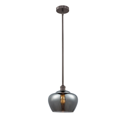 Innovations Fenton 11in 1-Light Mini Pendant | Industrial Oil Rubbed Bronze Steel and Light Smoke Ribbed Glass | Kitchen | Model 616-1S-OB-G93-L-LED