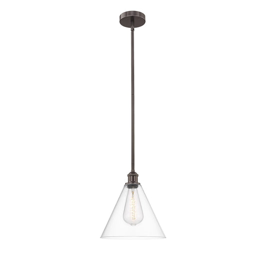Innovations Berkshire Glass 12in 1-Light Mini Pendant | Industrial Oil Rubbed Bronze Steel and Clear Glass | Kitchen Island | Model 616-1S-OB-GBC-122-LED