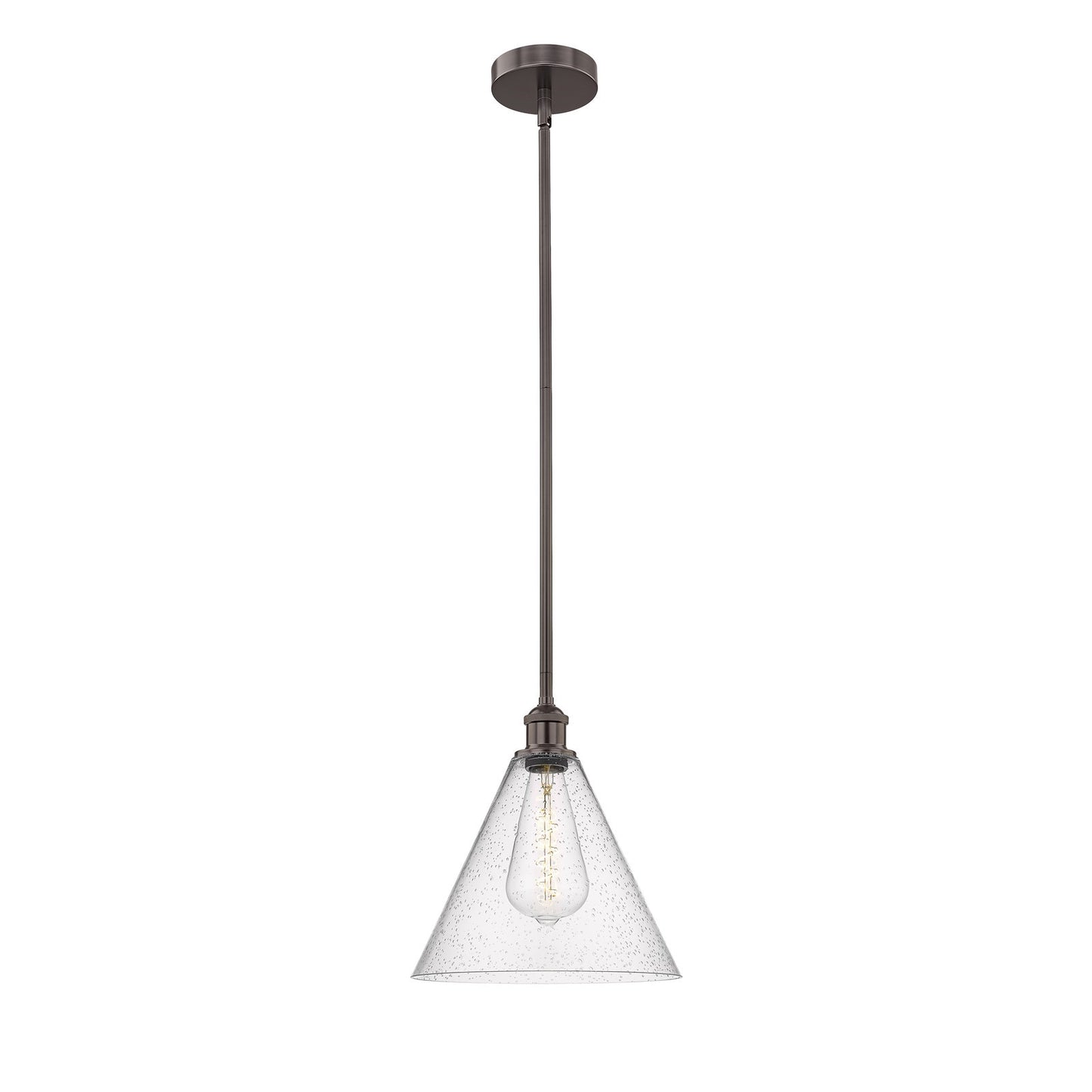 Innovations Berkshire 12in 1-Light Mini Pendant | Industrial Oil Rubbed Bronze Steel and Seedy Glass | Kitchen Island & Dining | Model 616-1S-OB-GBC-124