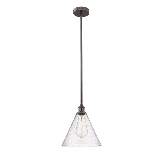 Innovations Berkshire Glass 12in 1-Light Mini Pendant | Industrial Oil Rubbed Bronze Steel and Seedy Glass | Kitchen Island | Model 616-1S-OB-GBC-124-LED