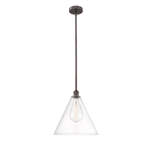 Innovations Berkshire Glass 16in 1-Light Pendant | Industrial Oil Rubbed Bronze Steel and Clear Glass | Kitchen Island & Dining | Model 616-1S-OB-GBC-162