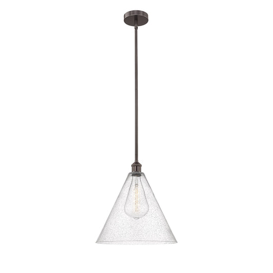 Innovations Berkshire 16in 1-Light Pendant | Industrial Oil Rubbed Bronze Steel and Seedy Glass | Kitchen Island & Dining | Model 616-1S-OB-GBC-164-LED