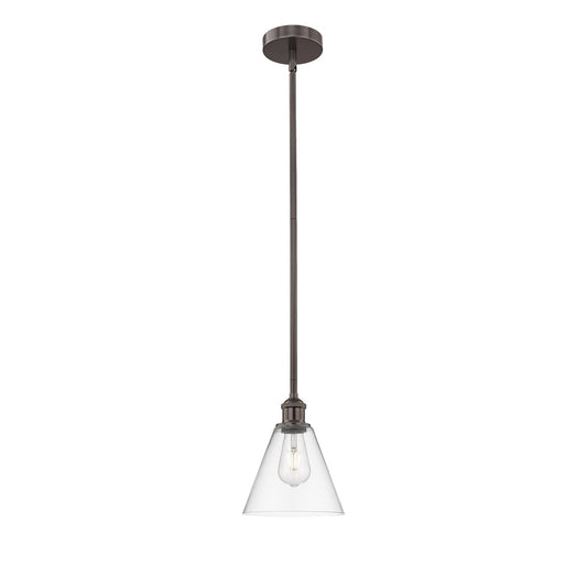 Innovations Berkshire 8in 1-Light Mini Pendant | Industrial Oil Rubbed Bronze Steel and Clear Glass | Kitchen Island & Dining | Model 616-1S-OB-GBC-82-LED