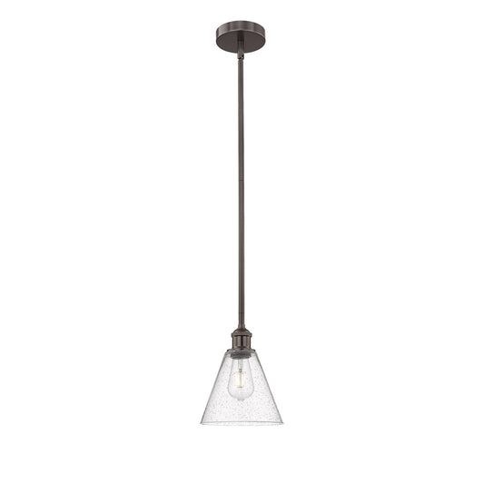 Innovations Berkshire 8in 1-Light Mini Pendant | Industrial Oil Rubbed Bronze Steel and Seedy Glass | Kitchen Island & Dining | Model 616-1S-OB-GBC-84-LED
