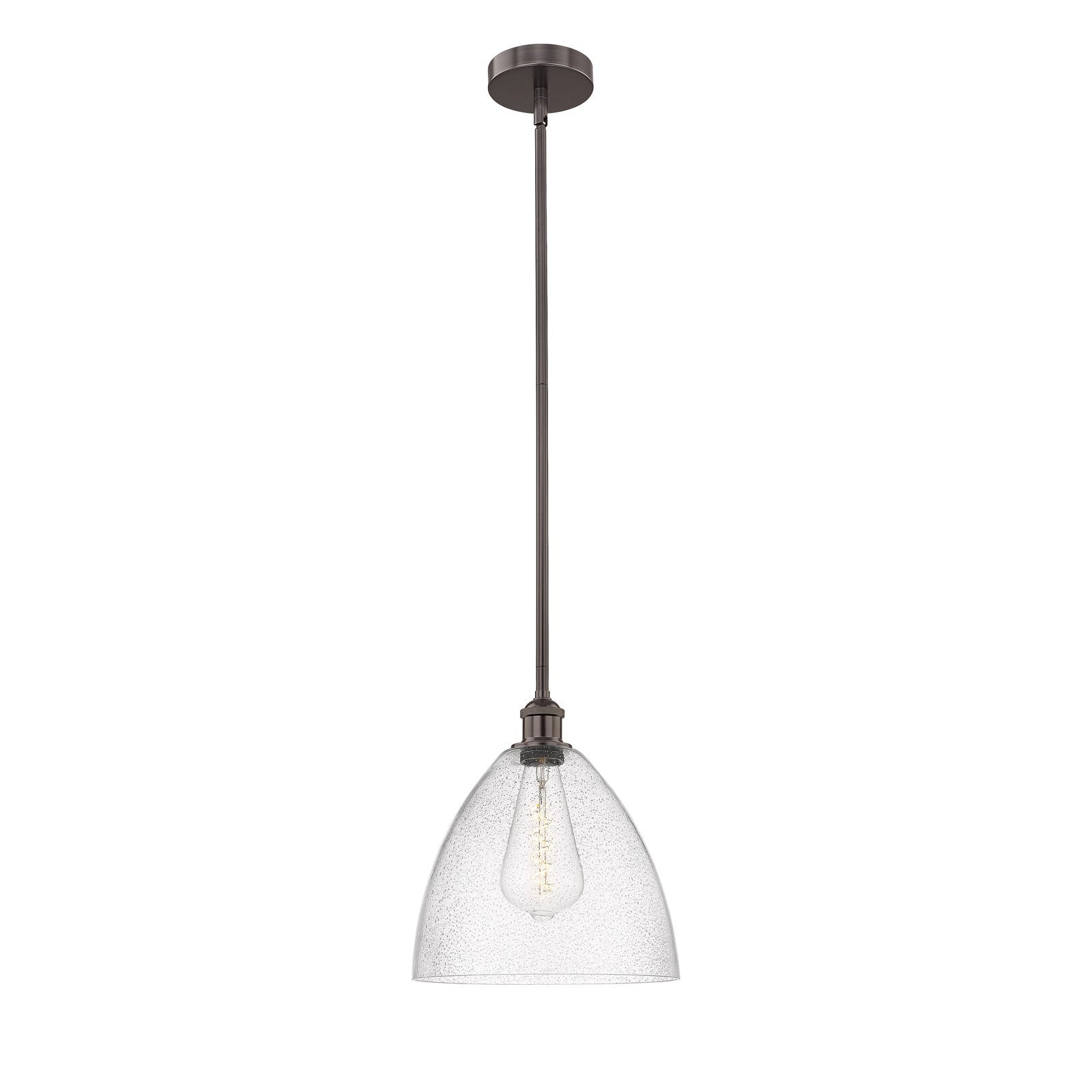 Innovations Bristol 12in 1-Light Mini Pendant | Industrial Oil Rubbed Bronze Steel and Seedy Glass | Kitchen Island & Dining | Model 616-1S-OB-GBD-124-LED