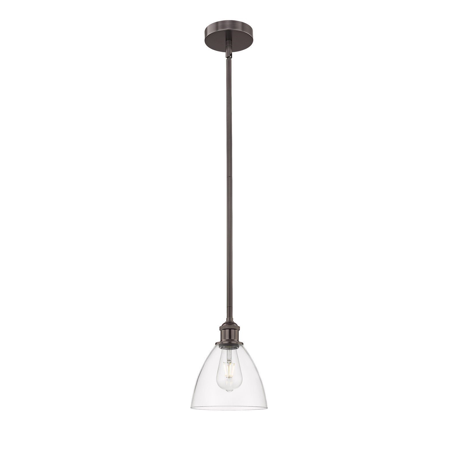 Innovations Bristol 8in 1-Light Mini Pendant | Industrial Oil Rubbed Bronze Steel and Clear Glass | Kitchen Island & Dining Room | Model 616-1S-OB-GBD-752