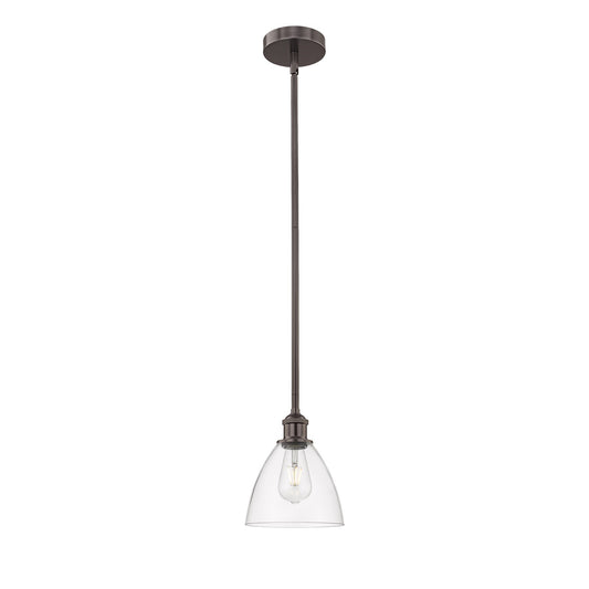 Innovations Bristol 7.5in 1-Light Mini Pendant | Industrial Oil Rubbed Bronze Steel and Clear Glass | Kitchen Island & | Model 616-1S-OB-GBD-752-LED