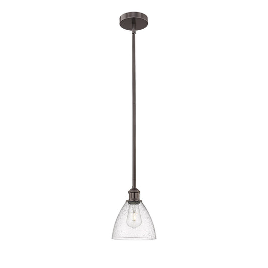 Innovations Bristol 8in 1-Light Mini Pendant | Industrial Oil Rubbed Bronze Steel and Seedy Glass | Kitchen Island & Dining Room | Model 616-1S-OB-GBD-754