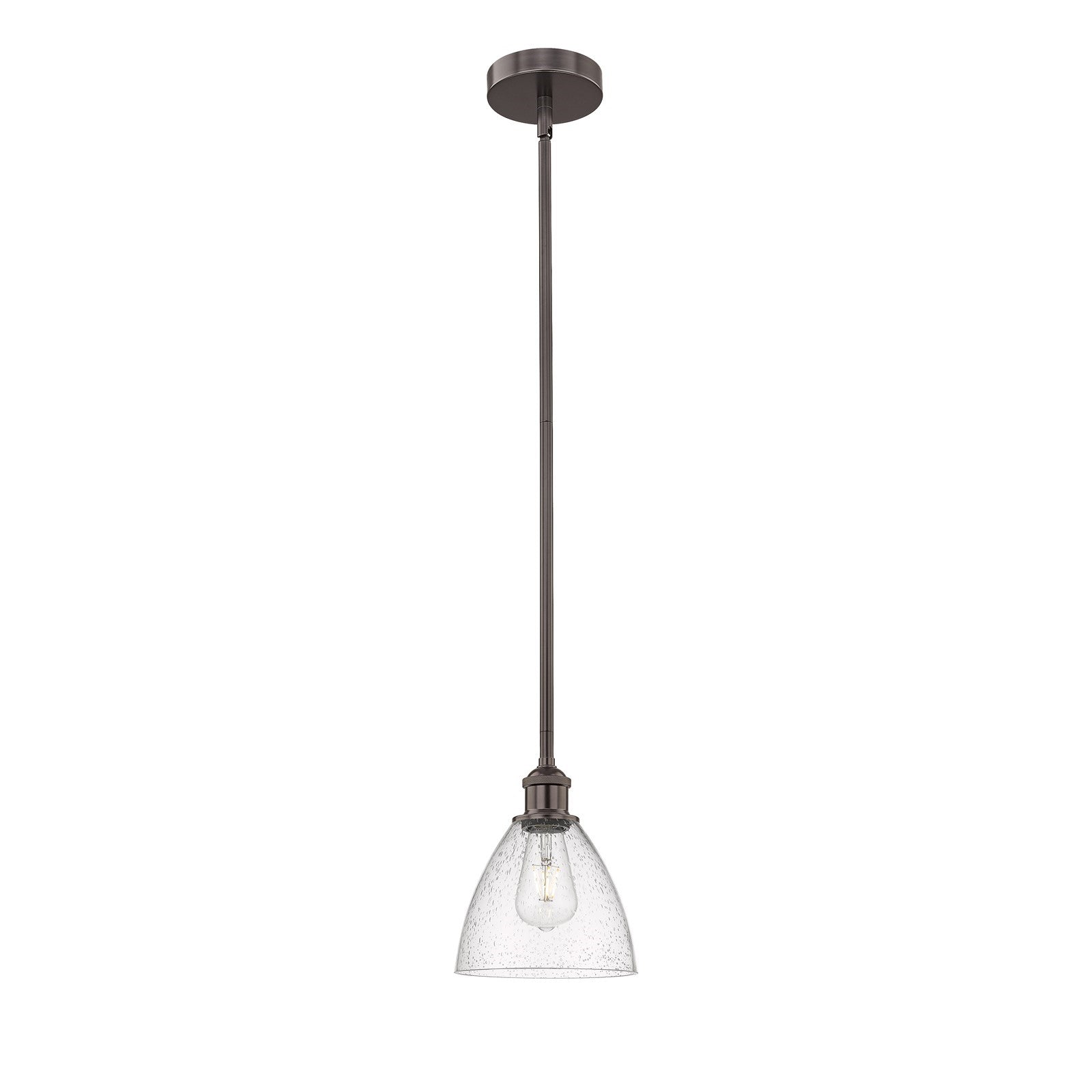 Innovations Bristol 8in 1-Light Mini Pendant | Industrial Oil Rubbed Bronze Steel and Seedy Glass | Kitchen Island & Dining | Model 616-1S-OB-GBD-754-LED