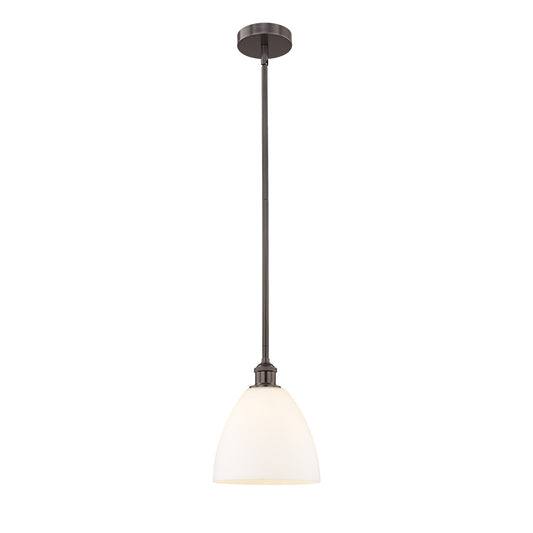 Innovations Bristol 9in 1-Light Mini Pendant | Industrial Oil Rubbed Bronze Steel and Matte White Glass | Kitchen Island & Dining | Model 616-1S-OB-GBD-91