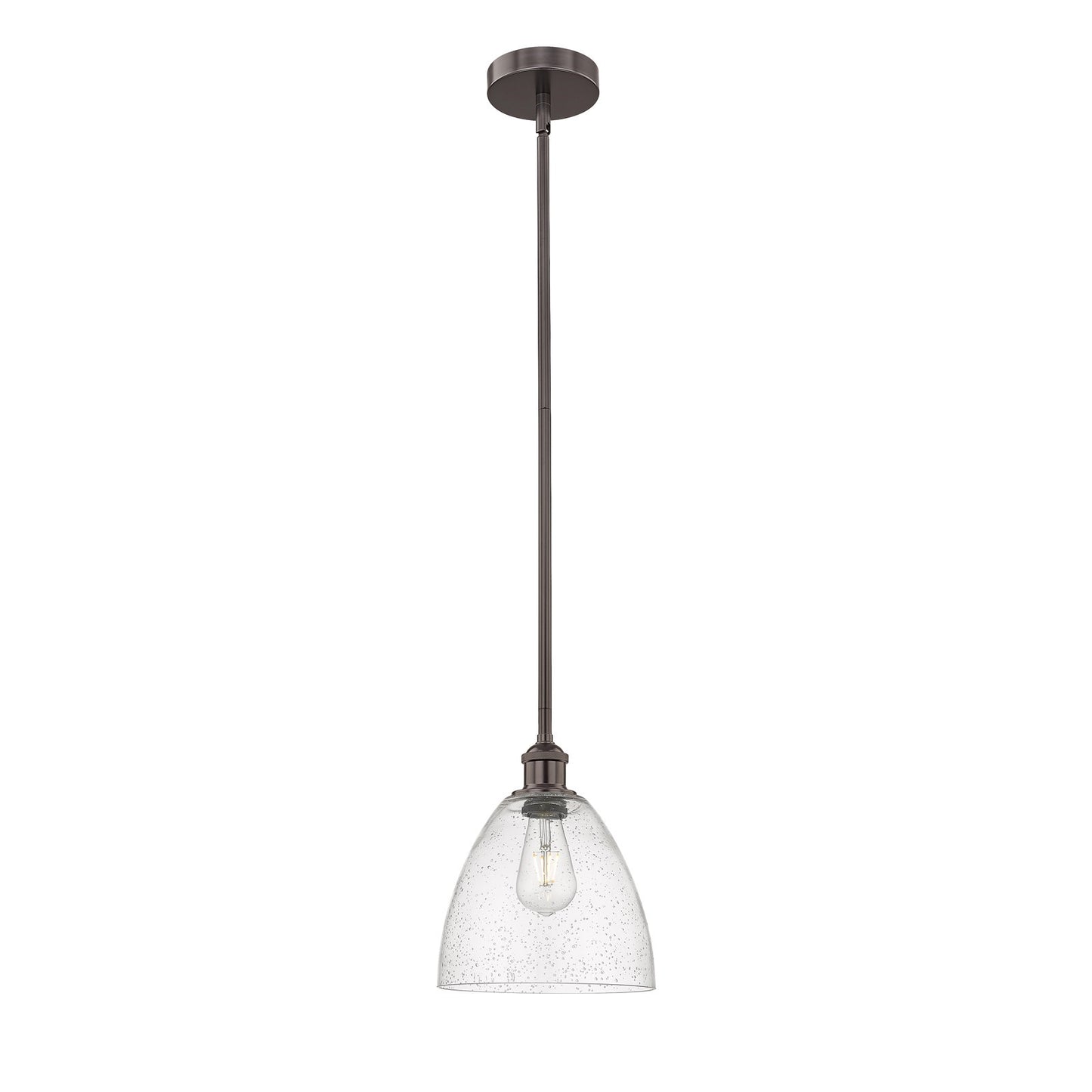 Innovations Bristol 9in 1-Light Mini Pendant | Industrial Oil Rubbed Bronze Steel and Seedy Glass | Kitchen Island & Dining | Model 616-1S-OB-GBD-94-LED