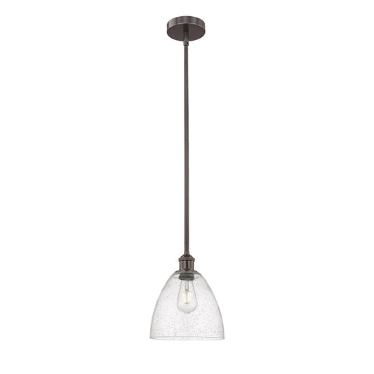 Innovations Bristol 9in 1-Light Mini Pendant | Industrial Oil Rubbed Bronze Steel and Seedy Glass | Kitchen Island & Dining | Model 616-1S-OB-GBD-94-LED