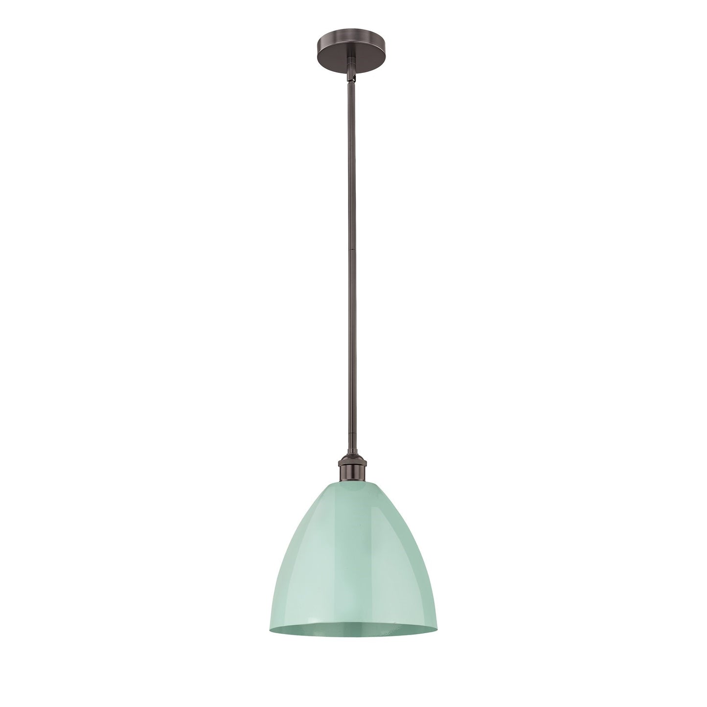 Innovations Plymouth 12in 1-Light Mini Pendant | Industrial Oil Rubbed Bronze Steel and Seafoam Metal Shade | Kitchen | Model 616-1S-OB-MBD-12-SF-LED