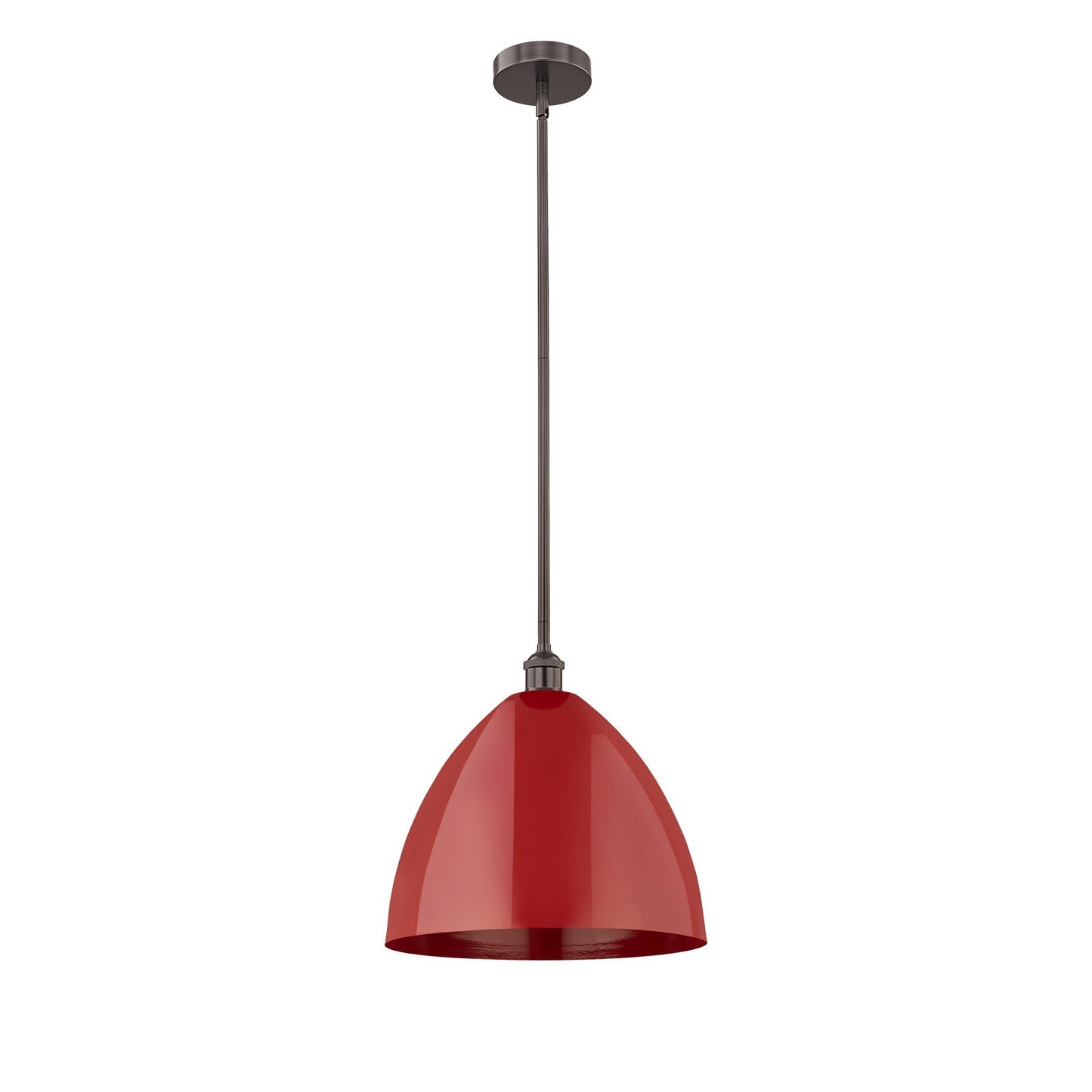 Innovations Plymouth 16in 1-Light Mini Pendant | Industrial Oil Rubbed Bronze Steel and Matte Red Metal Shade | Kitchen Island | Model 616-1S-OB-MBD-16-RD
