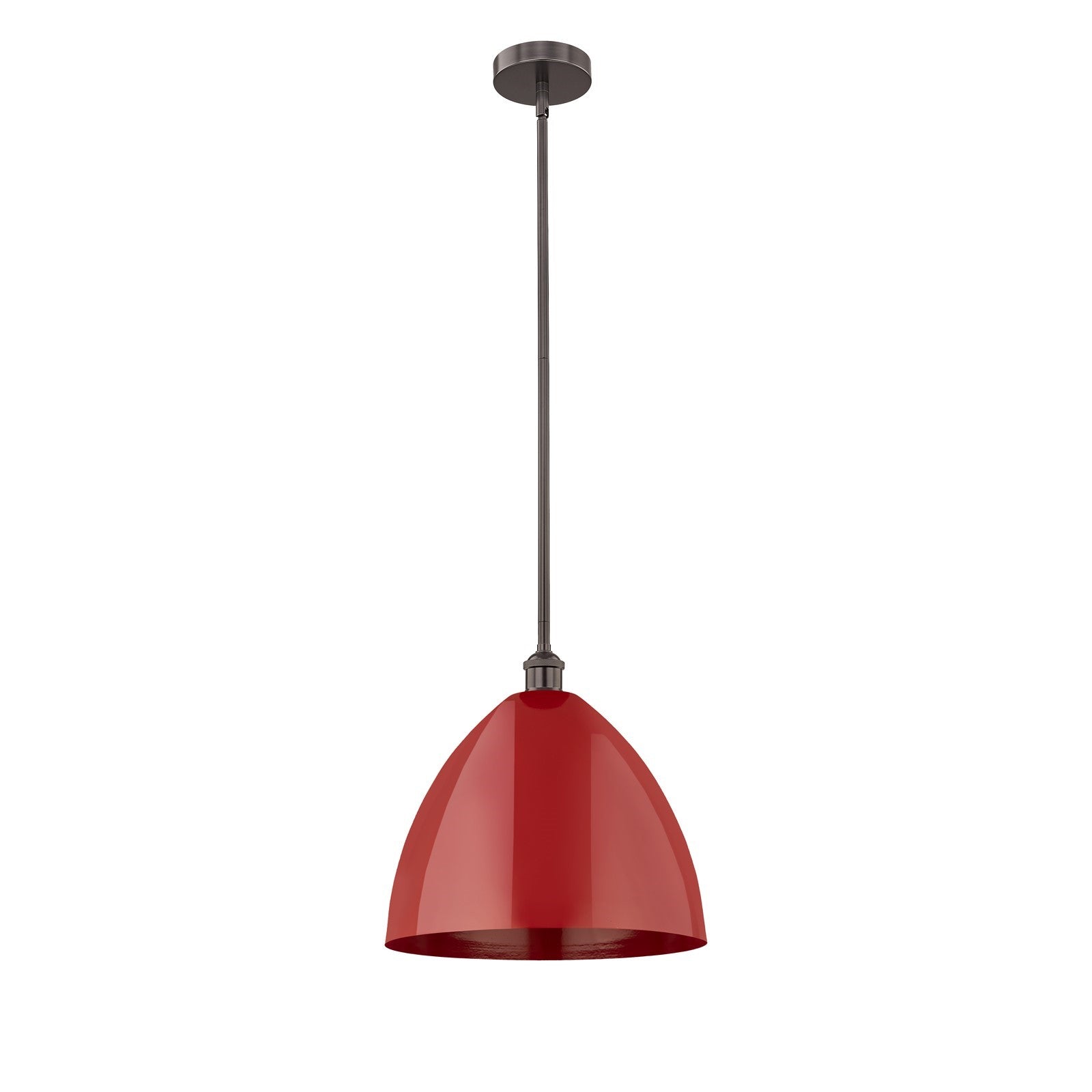 Innovations Plymouth 16in 1-Light Mini Pendant | Industrial Oil Rubbed Bronze Steel and Matte Red Metal Shade | Kitchen Island | Model 616-1S-OB-MBD-16-RD