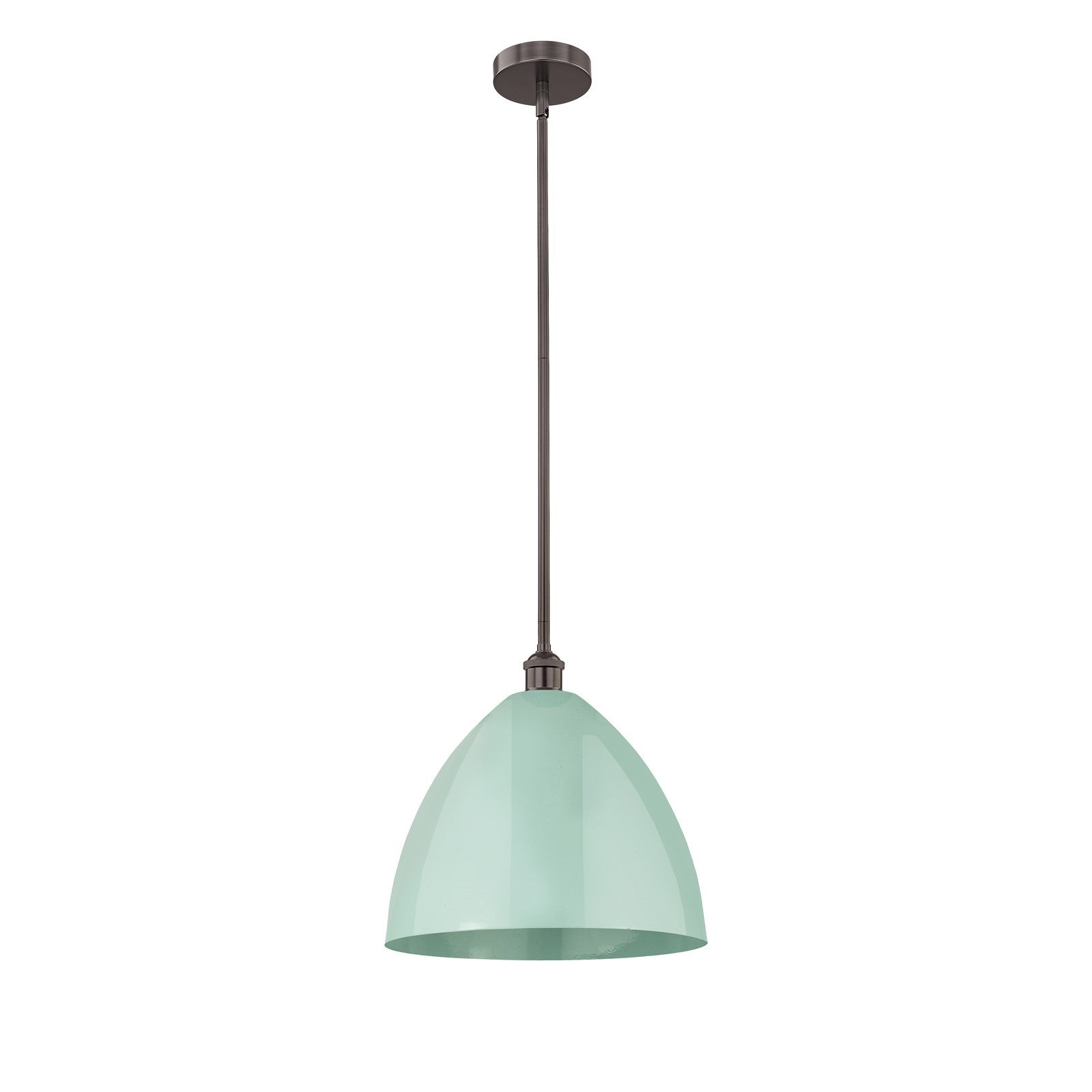 Innovations Plymouth 16in 1-Light Mini Pendant | Industrial Oil Rubbed Bronze Steel and Matte Seafoam Metal | Kitchen Island & | Model 616-1S-OB-MBD-16-SF
