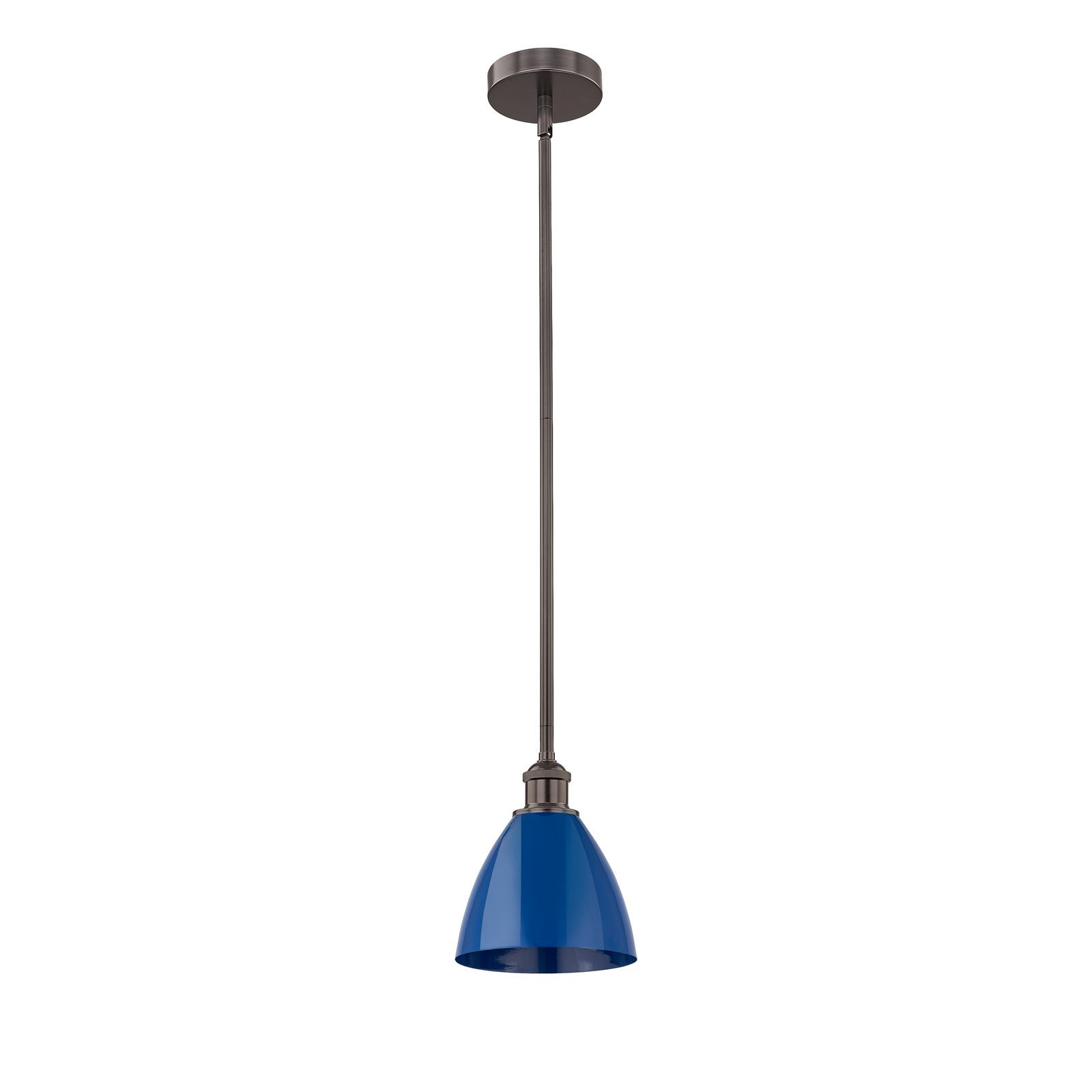 Innovations Plymouth 1-Light 7.5in Mini Pendant | Industrial Farmhouse Oil Rubbed Bronze Steel and Matte Blue Metal Shade | Model 616-1S-OB-MBD-75-BL