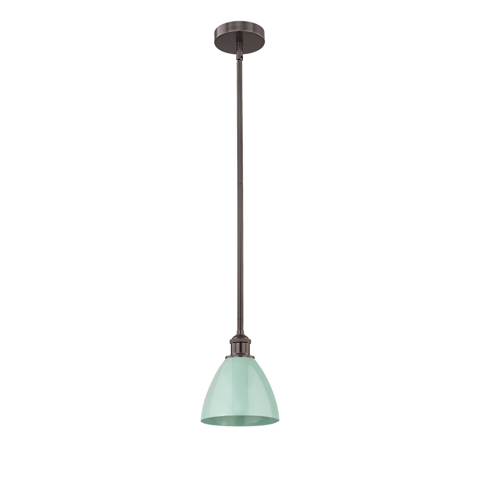 Innovations Plymouth 1-Light Mini Pendant | Industrial Farmhouse Oil Rubbed Bronze Steel and Matte Seafoam Metal Shade | Model 616-1S-OB-MBD-75-SF-LED