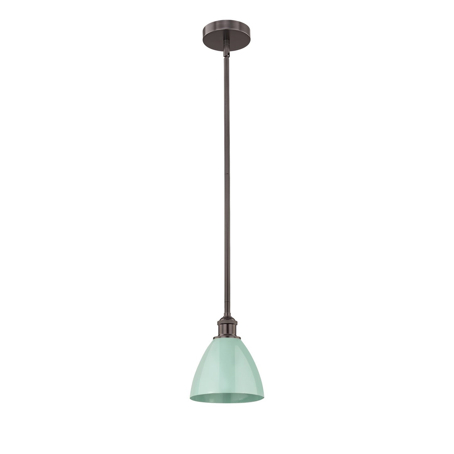 Innovations Plymouth 1-Light Mini Pendant | Industrial Farmhouse Oil Rubbed Bronze Steel and Matte Seafoam Metal Shade | Model 616-1S-OB-MBD-75-SF-LED