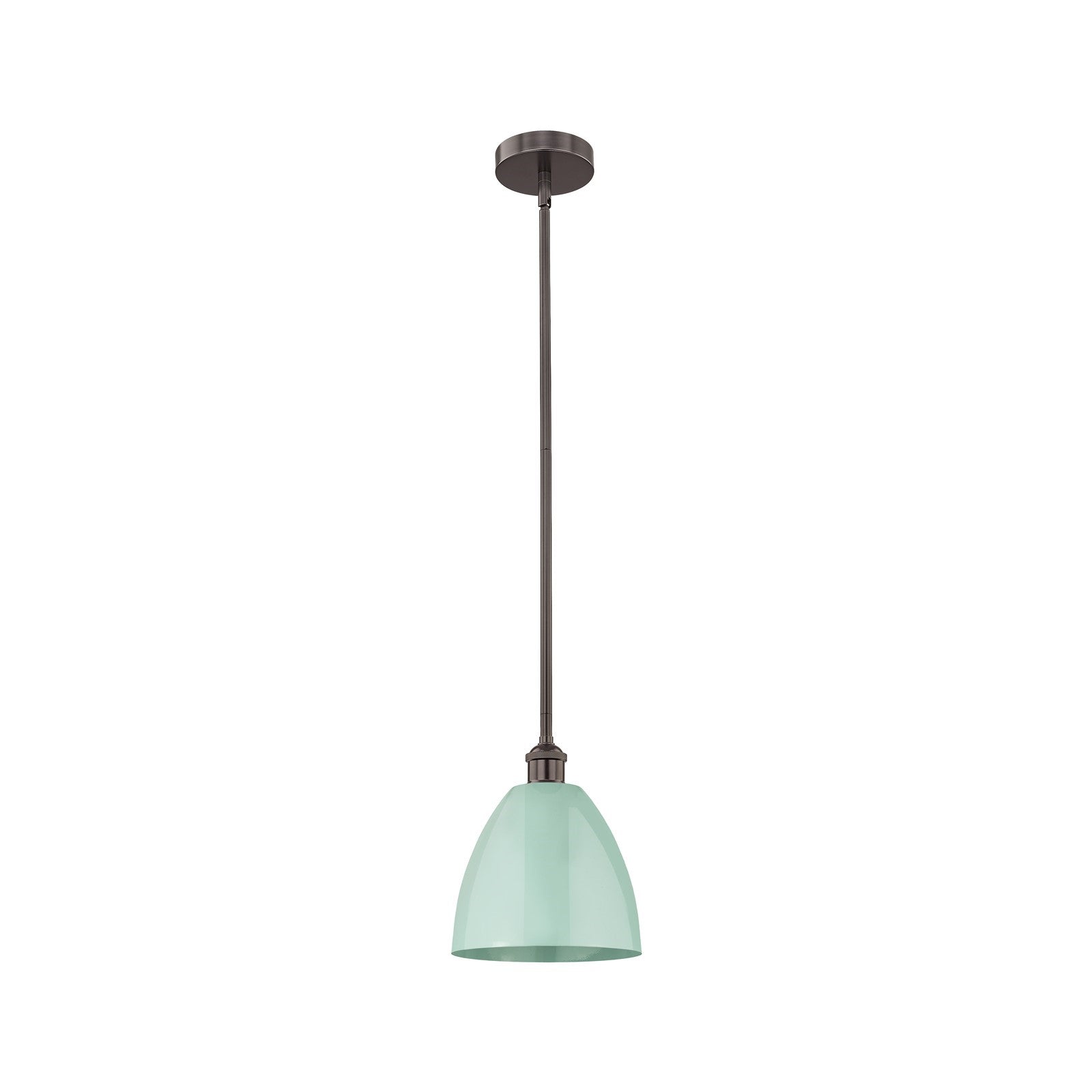 Innovations Plymouth 9in 1-Light Mini Pendant | Industrial Oil Rubbed Bronze Steel and Matte Seafoam Metal Shade | Kitchen | Model 616-1S-OB-MBD-9-SF-LED