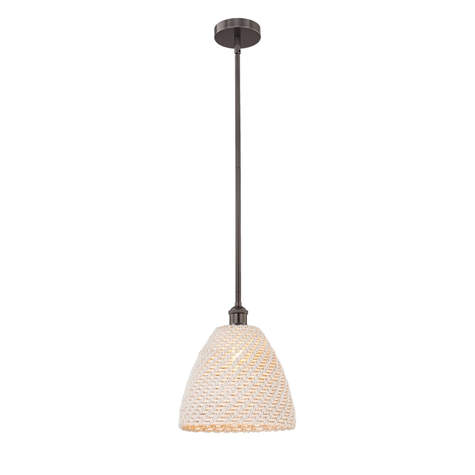 Innovations Bristol Natural 12in 1-Light Mini Pendant | Farmhouse Oil Rubbed Bronze and Natural Fiber Dome Shade | Kitchen | Model 616-1S-OB-NBD-12-NAT