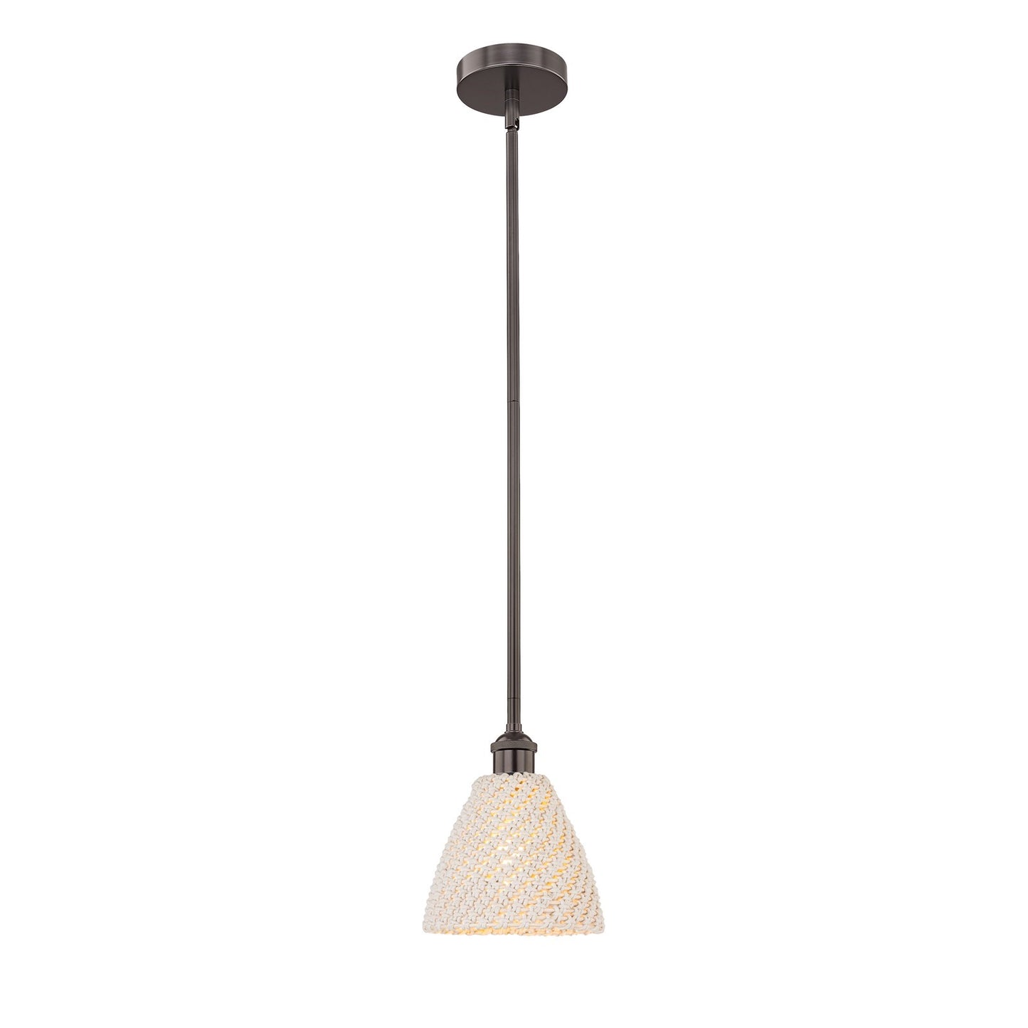 Innovations Lighting Bristol Natural 7.5in 1-Light Mini Pendant | Farmhouse Oil Rubbed Bronze Steel and Natural Fiber Dome | Model 616-1S-OB-NBD-75-NAT